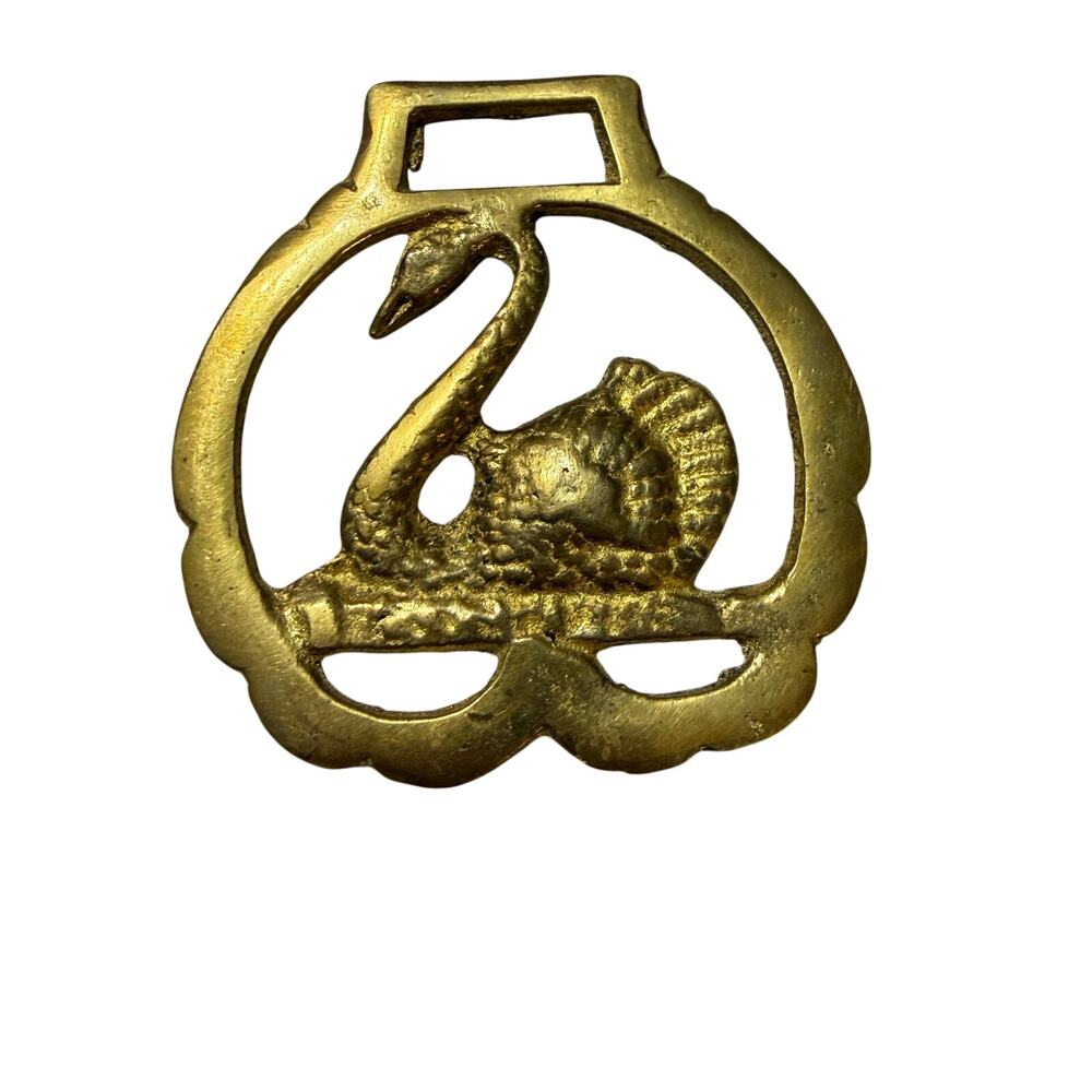 Antique Victorian Brass Swan Horse Harness Ornament Brass Equestrian Medallion